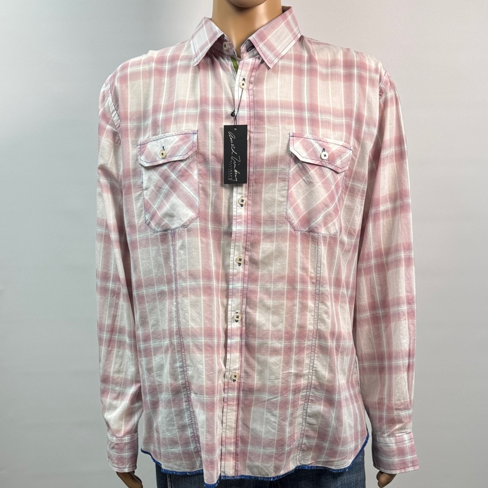 Arnold Zimberg Pink and White Plaid Button Down Shirt Size XL